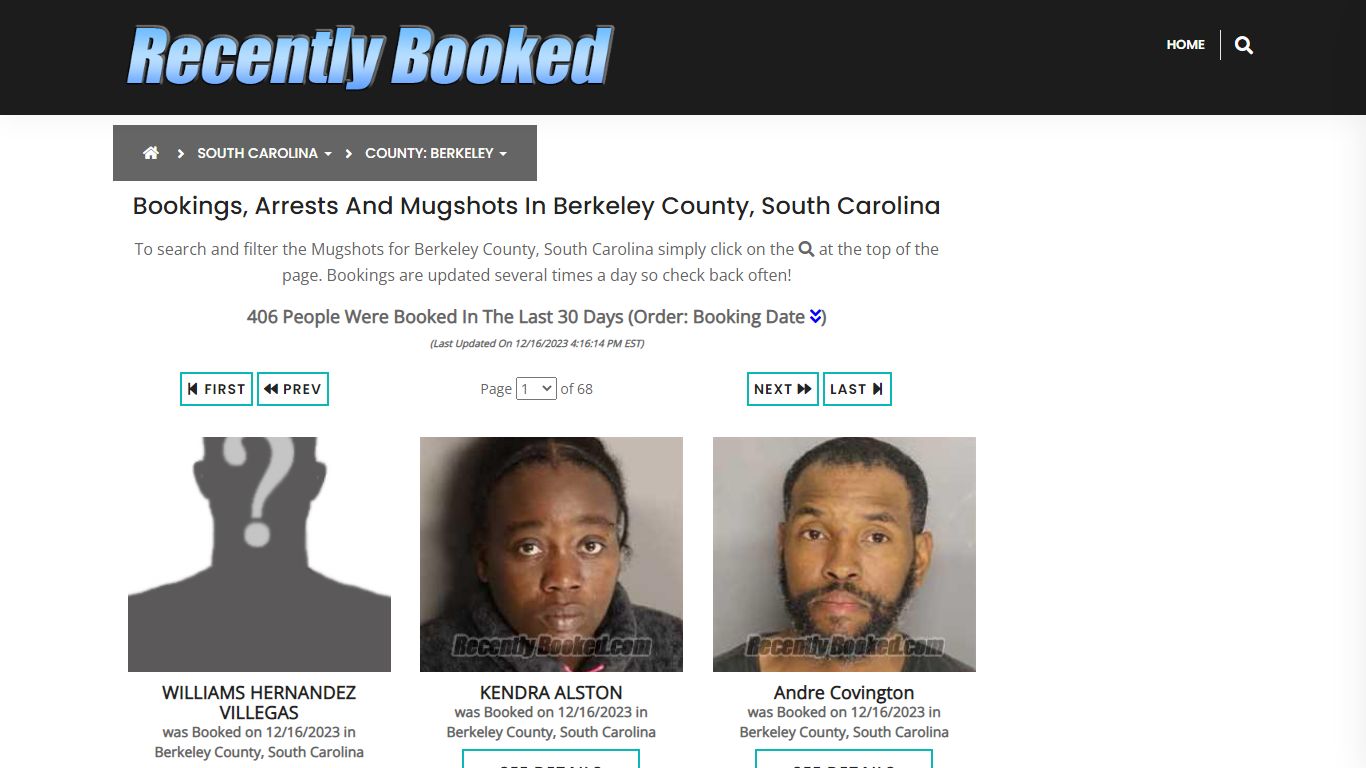 Bookings, Arrests and Mugshots in Berkeley County, South Carolina